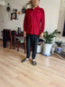 夢特嬌（MONTAGUT）高檔桑蠶絲T恤男短袖夏季款中老年爸爸裝冰爽亮絲半袖體恤衫翻領(lǐng) 新疆紅長袖 4XL /190（建議190-210斤） 曬單實拍圖