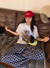 多菲尼森藏藍(lán)色格子褲女夏季2025新款寬松慵懶風(fēng)闊腿褲百搭直筒休閑遛彎褲 闊腿褲女春夏 藏青常規(guī) M 薄款 曬單實(shí)拍圖
