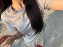 FIRSTSTATION時尚百搭松緊腰醋酸高腰闊腿休閑褲女25夏新款6401Z 黑色 M 曬單實(shí)拍圖