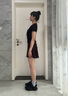 MISS SIXTY2025夏季新款短袖T恤女系帶V領(lǐng)花邊修身顯瘦短款上衣 黑色 M 曬單實(shí)拍圖