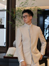 吉約蒙中山裝男香檳色新中式西服套裝新郎結婚禮服灰色國風(fēng)西裝套裝 香檳色【上衣+褲子】 48 曬單實(shí)拍圖
