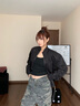 QGF美式高街墊肩外套男女春秋夏季新款痞帥潮牌短款上衣服高級(jí)感夾克 黑色 XL [建議125-140斤] 曬單實(shí)拍圖