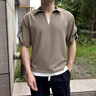 芮蔓菲（RUIMANFEI）假兩件襯衫男短袖潮牌痞帥冰絲V領(lǐng)T恤男裝2024新款夏季半袖小襯衣 B331-V66卡其色（單件襯衫） XL 曬單實拍圖