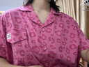 悅內(nèi)睡衣女款夏季夏天純棉短袖短褲家居服夏款玫紅色豹紋開衫休閑套裝 23245珊瑚粉 M (160) 【體重90-110斤】 曬單實(shí)拍圖