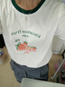 初申 復古印花短袖T恤女寬松百搭撞色拼接圓領(lǐng)上衣S121T168 米白色草莓 S 曬單實(shí)拍圖