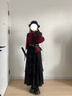 【月影流光】紅黑顯瘦新中式漢服垂感壓褶掛帶氣質(zhì)襯衫顯瘦長(zhǎng)裙 月影流光【長(zhǎng)袖 酒紅色六件套】 S 曬單實(shí)拍圖