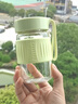 鄰舍日用（Daily expense）玻璃杯女生高顏值2025新款水杯子便攜咖啡豆漿杯家用耐高溫茶杯男 薄荷綠360ML【帶茶隔】 曬單實(shí)拍圖