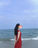 瑜尚臻品 魚(yú)尾茶歇法式紅色方領(lǐng)背心吊帶連衣裙女度假裙女夏季收腰包臀 連衣裙【紅色 S】 曬單實(shí)拍圖