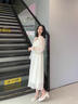 玲玖白色甜美仙女裙夏季新款設計感小眾高腰方領(lǐng)長(cháng)袖雪紡連衣裙女 淺咖色 S 曬單實(shí)拍圖