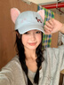 途尊2025可愛小貓耳朵棒球帽女甜美少女新款出游遮陽帽子鴨舌帽休閑 青藍色貓咪 曬單實拍圖