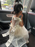 G.DUCKKIDS童裝女童連衣裙夏季2025新款公主裙兒童裙子夏天蝴蝶結(jié)網(wǎng)紗蓬蓬裙 2409米白色 90 尺碼1~2歲【 80-90cm】 曬單實(shí)拍圖