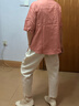 衣典零一（LEDIALYI）時(shí)尚洋氣減齡棉麻套裝女2025夏季新款中年休閑九分哈倫褲子兩件套 皮粉上衣+米白褲 3XL （建議147-158斤） 曬單實(shí)拍圖