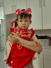 優(yōu)奇周歲女寶寶禮服夏季嬰兒百天滿(mǎn)月衣服紅色旗袍連衣裙抓周冠衣中式 平安系列+發(fā)帶+襪子 73cm 曬單實(shí)拍圖