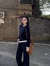 哈吉斯（HAZZYS）女裝 秋季女士毛衫撞色假兩件簡(jiǎn)約休閑套頭羊毛衫女 藏青色NV M (160/84A 38) 曬單實(shí)拍圖
