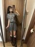 若盼韓系復(fù)古灰色polo領(lǐng)針織衫短袖t恤女夏季修身短款學(xué)院風(fēng)正肩上衣 灰色 M 90-100斤 曬單實拍圖