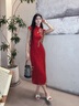 泰勒馬丁紅色旗袍敬酒服新娘2025新款新中式訂婚禮服連衣裙魚尾小個(gè)子可穿 QP04 L 曬單實(shí)拍圖