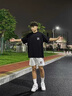 LEFT SPORTS短袖t恤男春夏季新款簡(jiǎn)約印花體恤男士休閑寬松半袖上衣服男 黑色B(DTY-1) XL （建議156-170斤） 曬單實(shí)拍圖
