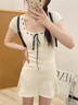 Jret2025夏學(xué)院風(fēng)冰絲針織絞花純欲連衣裙女小個子修身顯瘦氣質(zhì)短裙女 杏色 包臀裙 均碼 曬單實拍圖