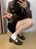 回力君法式緞面低跟婚鞋珍珠一字帶瑪麗珍單鞋粗跟方頭女鞋伴娘新娘鞋子 米白色 39 曬單實拍圖