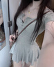 沂懿連衣裙女a(chǎn)字裙子夏季2025新款小個(gè)子顯瘦黑灰色短裙純欲修身辣妹 u領(lǐng)短袖短款連衣裙【灰色】 L 【建議100-115斤】 曬單實(shí)拍圖