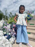G.DUCKKIDS小黃鴨童裝兒童衣服女童套裝夏季2024新款小女孩飛袖山本褲兩件套 藍(lán)色  130 (建議120cm 8-9歲左右)cm 曬單實(shí)拍圖
