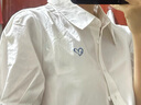 茵曼通勤壓褶泡泡袖全棉襯衫夏季女裝翻領(lǐng)刺繡襯衣上衣 白色  M 曬單實拍圖