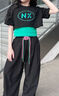 哈羅小黃鴨 HAL.DUCK街舞兒童潮服套裝夏季童裝女孩爵士服裝衣服演出服女童嘻哈舞蹈服 二件套（粉色上衣+黑色褲子） 120 cm 【建議身高110-120cm】 曬單實(shí)拍圖