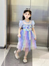 迪士尼寶寶女童連衣裙2025夏季兒童公主裙女寶寶表演禮服短袖彩虹演出蓬蓬裙 藍色 120 建議110-120cm6-7歲cm 曬單實(shí)拍圖