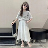 女童夏季短袖T恤套裝中大童兒童夏裝半身裙半袖上衣連衣裙兩件套 套裝-【灰上衣+白半身裙】 150 曬單實(shí)拍圖