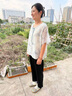俞兆林媽媽夏裝套裝50-60歲洋氣2025新款中老年人女新中式t恤老太太衣服 藍色上衣+米色褲子 XL 建議80-105斤 曬單實拍圖