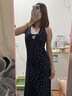 樂卡利 V領(lǐng)蕾絲掛脖裙碎花長裙子女性感扭結(jié)無袖度假連衣裙露肩背甜辣妹 掛脖蕾絲碎花裙【藏青】 L 【105-115斤左右】 曬單實(shí)拍圖