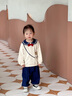 幼歌（YOUGE）寶寶秋季新款長(cháng)袖撞色小熊衛衣寬松百搭短裙學(xué)院風(fēng)套裝 米白色上衣 90 cm 曬單實(shí)拍圖