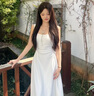 GARNUO綠色連衣裙子女夏季法式茶歇小個子高級感赫本風(fēng)無袖收腰顯瘦短裙 白色 L 【111-120斤】 曬單實拍圖