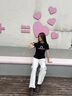 NICEBAD(原WORKSOUT)抽皺印花正肩緊身短袖百搭簡(jiǎn)約夏季女T恤 黑色 * M 曬單實(shí)拍圖