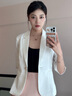 晨芙時(shí)尚小西裝外套女夏薄款小個(gè)子氣質(zhì)休閑中袖西服連衣裙職業(yè)套裝裙 單件白色西裝 XL 建議110-120斤 曬單實(shí)拍圖
