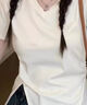 巧丂大碼設(shè)計(jì)感不規(guī)則開叉短袖T恤女夏季胖MM遮肚子顯瘦白色正肩上衣 杏色 高彈力 L 曬單實(shí)拍圖