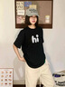 一寸相思純棉寬松短袖t恤女2025新款韓版減齡中長(cháng)款下衣失蹤體恤ins潮上衣 黑色-字母hi XL 推薦110-125斤 曬單實(shí)拍圖