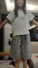 迪士尼寶寶女童套裝夏裝2025新款洋氣短袖上衣夏季兒童短褲牛仔五分褲兩件套 粉色花邊短袖+繡花五分短褲 140 建議130-140cm5-6歲 建議身 曬單實拍圖