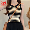 貓人（MiiOW）冰絲條紋針織吊帶小背心女2025新款春季外穿內搭打底無(wú)袖夏季上衣 黑色【2023年新款/設計感小眾/高 M 曬單實(shí)拍圖
