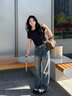 Calvin KleinJeans25春夏女士休閑印花ck辣妹正肩修身針織短袖T恤47AB817 UB1-太空黑 M 曬單實(shí)拍圖