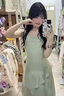 黛瓊2025夏季新款韓系薄荷溫柔不規(guī)則甜美設計度假吊帶修身顯瘦連衣裙 連衣裙[含圍巾] S 曬單實拍圖