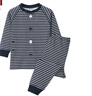 MUJI MUJI 嬰童 無(wú)側縫 針織 方便穿脫睡衣家居服套裝兒童童裝 藏青色條紋 100 曬單實(shí)拍圖