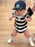 ENHENN嬰兒短袖包屁衣薄款2025夏季新生兒衣服寶寶純棉連體衣 黑白條紋 80cm 曬單實拍圖
