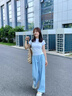 DGOV藍色波點寬松褲女夏季2025新款高腰垂感小個子休閑奶芙闊腿褲 藍色小個子  薄款 S 建議80-95斤 曬單實拍圖