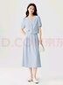 茵曼（INMAN）法式小香風(fēng)兩件套裝女2025夏季通勤氣質(zhì)短袖襯衫A字半身裙 藍(lán)色_貝母扣顏色隨機(jī) 優(yōu)先發(fā)貨 M 曬單實(shí)拍圖