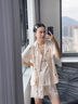VENTION真絲睡衣女愛(ài)心春夏季三件套帶胸墊桑蠶絲家居服吊帶高級(jí)感禮盒裝 香檳色三件套【長(zhǎng)袖+長(zhǎng)褲】 L 【建議110-120斤】 曬單實(shí)拍圖