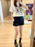 哥瑞美黑色彈力短褲女2025新款夏季西裝外穿a字顯瘦外穿高腰辣妹熱褲女 黑色 L （ 適合111-120斤） 曬單實(shí)拍圖
