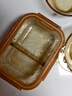 PYREX康寧琥珀玻璃飯盒保鮮盒冰箱收納盒密封罐玻璃碗帶蓋微波加熱便當 【康寧Pyrex】百麗琥珀兩隔600ML 曬單實拍圖