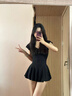 南木熊泳衣女連體裙式保守泡溫泉泳衣顯瘦遮肉游泳衣學(xué)生海邊女士泳衣 黑色小飛袖均碼【70-120斤】 曬單實(shí)拍圖