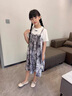 G.DUCKKIDS童裝女童裙子夏季薄款兒童短袖連衣裙中大童假兩件水墨畫公主裙 灰色 160 (建議身高150cm 13-14歲)cm 曬單實拍圖